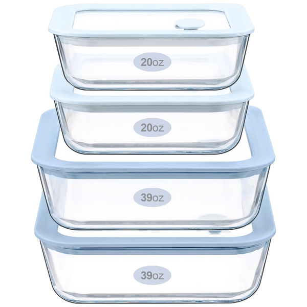 4-Pack Glass Food Container Set With Silicone Glass Lid