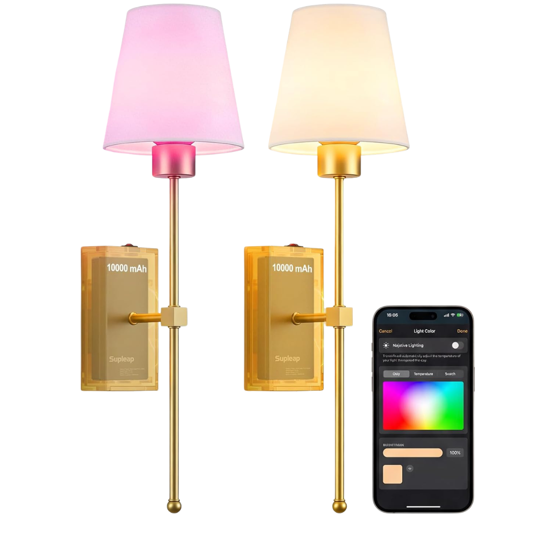Set Of 2 Supleap Battery Operated Smart Wall Sconces Set
