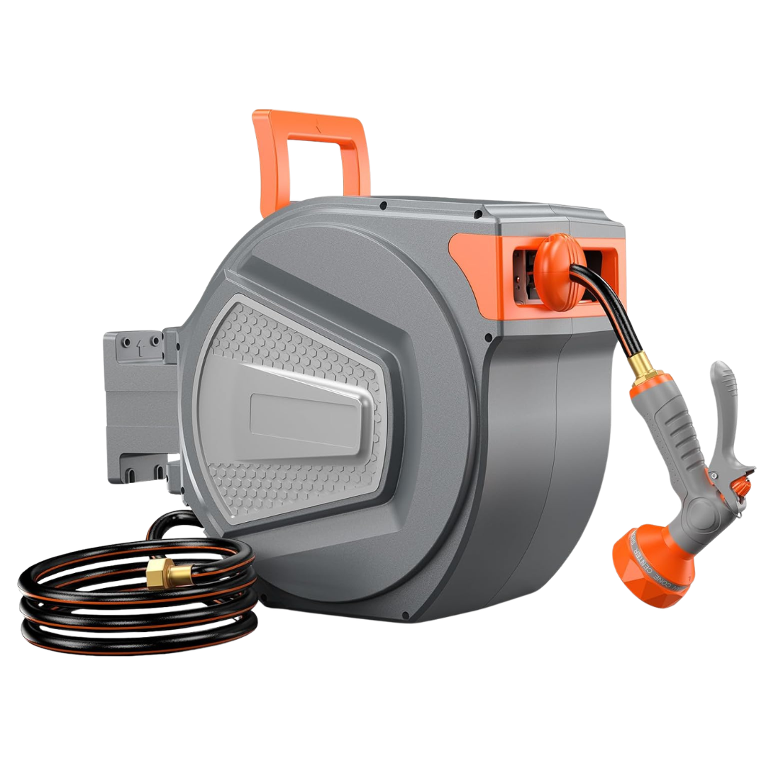 1/2" X 100 Ft Retractable Garden Hose Reel With 9-Pattern Nozzle