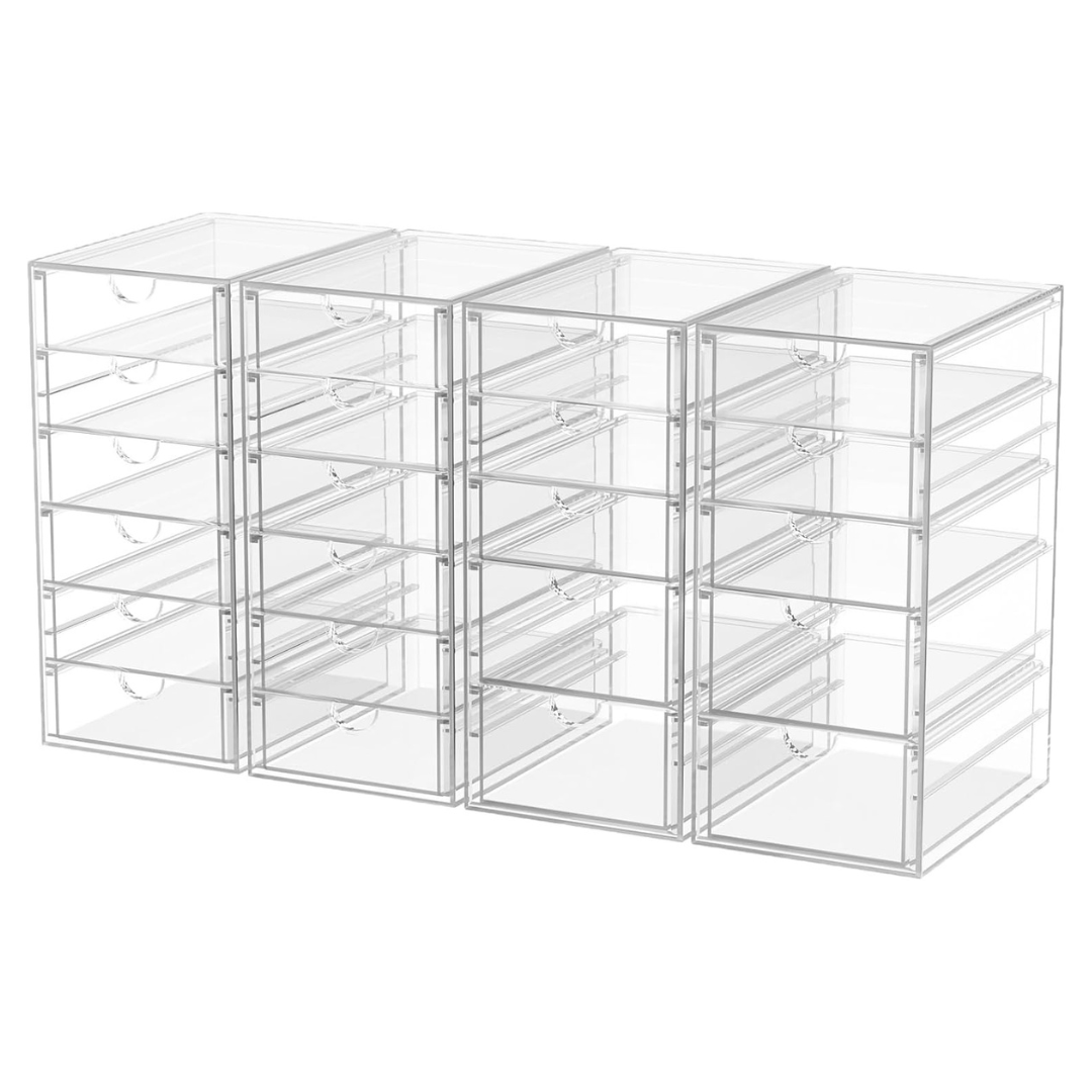 4-Pack Caktraie 22-Drawer Acrylic Storage & Makeup Organizer For Desk (Clear)