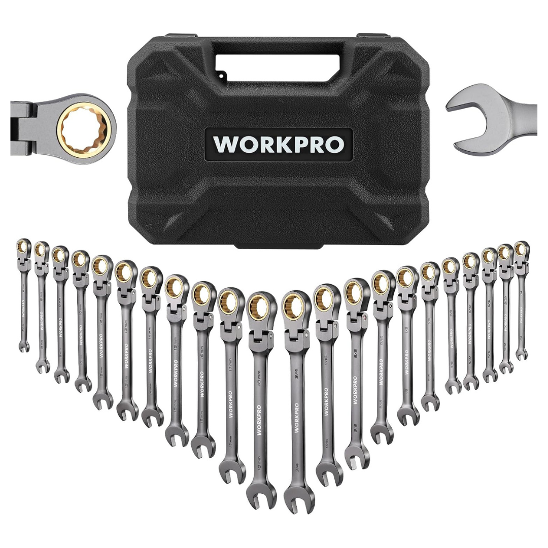 22-Piece WorkPro SAE / Metric 72-Teeth Flex-Head Ratcheting Wrench Set