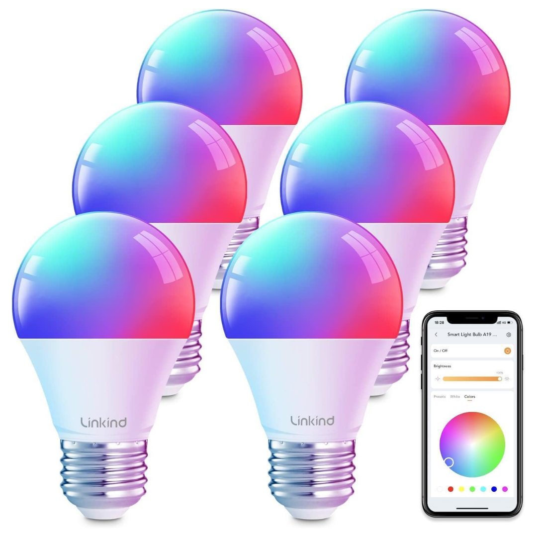 6-Pack Linkind Smart A19 E26 Dimmable LED Color Changing Light Bulbs
