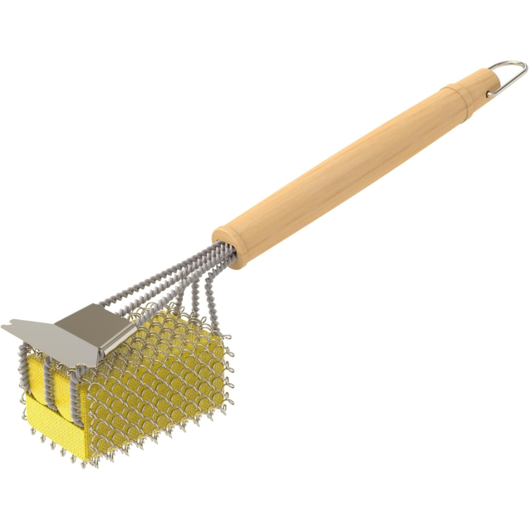 Bristle-Free Grill Brush w/ Scraper & 18" Heat-Resistant Handle