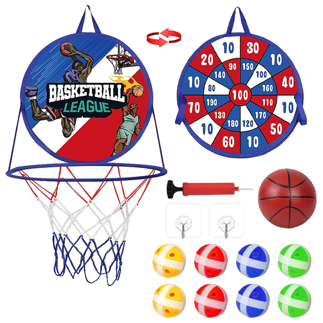 2-in-1 Toddler Basketball Hoop & Sticky Ball Target Game