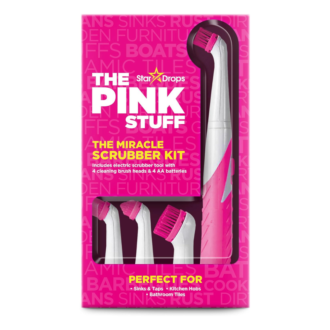 The Pink Stuff Miracle Scrubber Kit W/ Cleaning Brush Heads & 4 AA Bateries