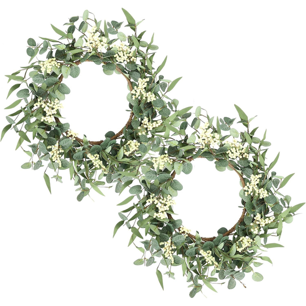 2-Pack Pinkpum 20" Eucalyptus Green Wreath W/ White Berries