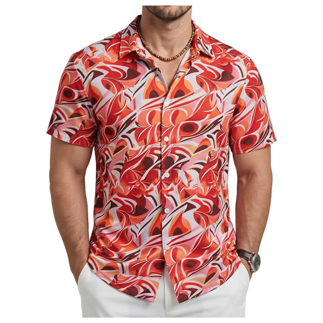Cotrasen Men's Hawaiian Short Sleeve Button-Down Shirt