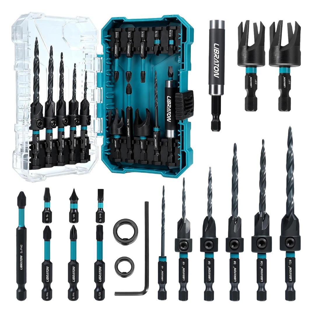 19-Piece Libraton Tapered Countersink Drill Bit Set