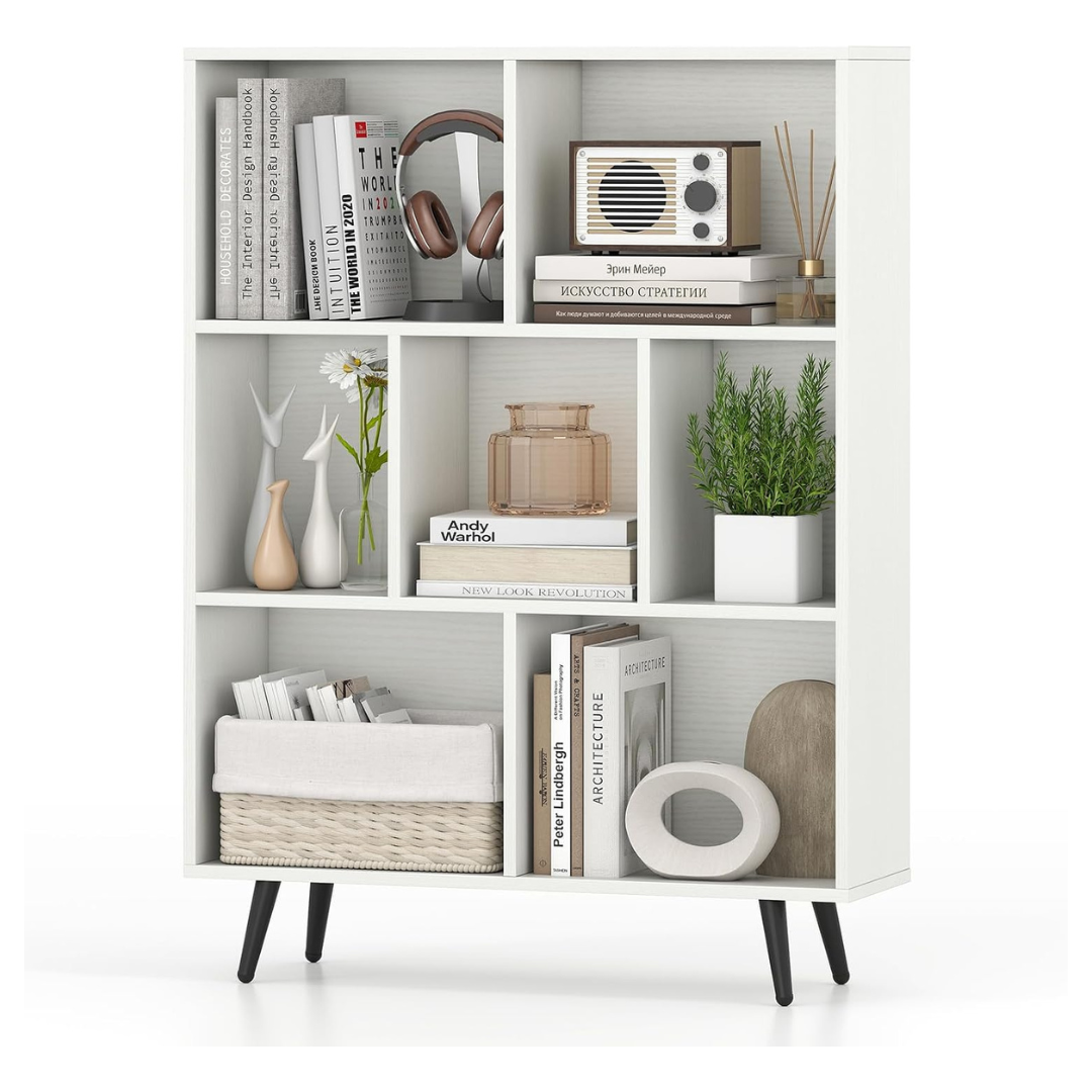 3-Tier Mid-Century Cube Bookshelf W/ 7 Shelves