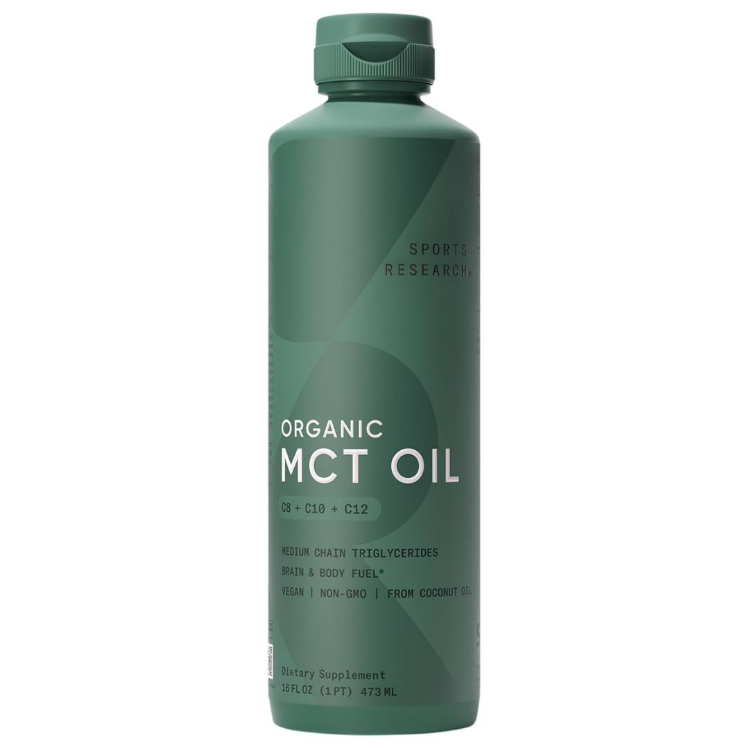 Sports Research Organic Coconut MCT Oil (C8 +C10+C12, Unflavored)