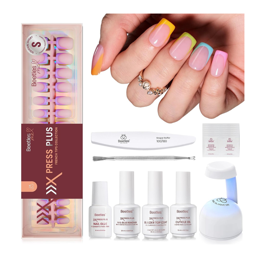 224-Piece Beetles Fruity French Short Square Press-On Nails Ki