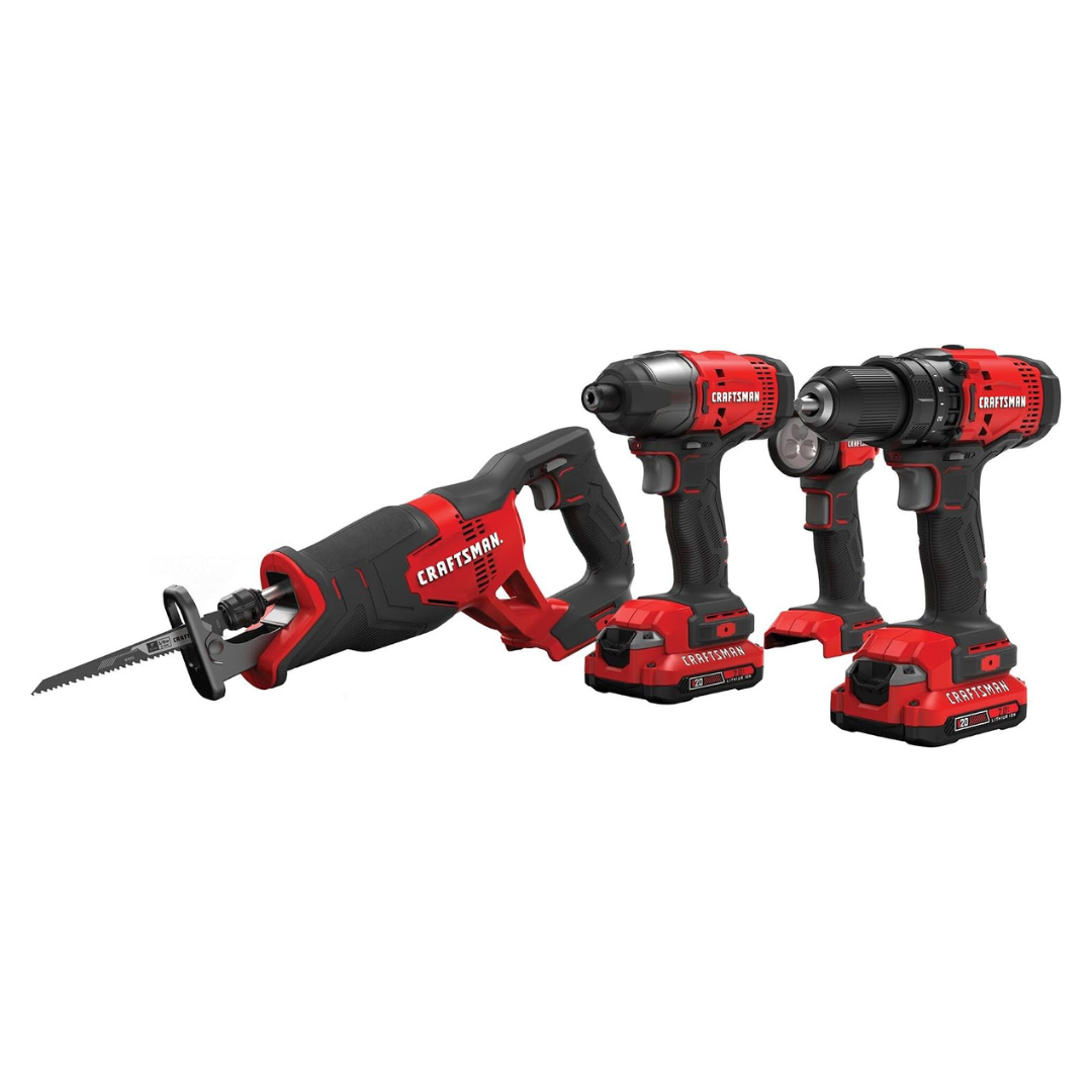 Craftsman V20 Cordless 4-Tool Power Tool Combo Kit W/ 2 Batteries & Charger