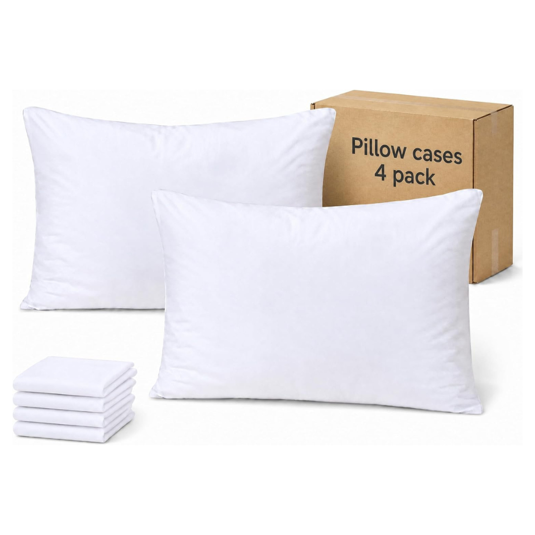 Set Of 4 ZPECC 20x30 Envelope Closure White Pillow Cases (Queen Size)