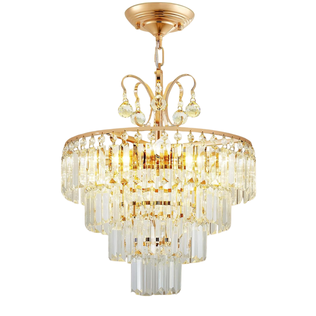 20'' 4-Light 4-Tier Semi-Flush Gold Crystal Chandeliers