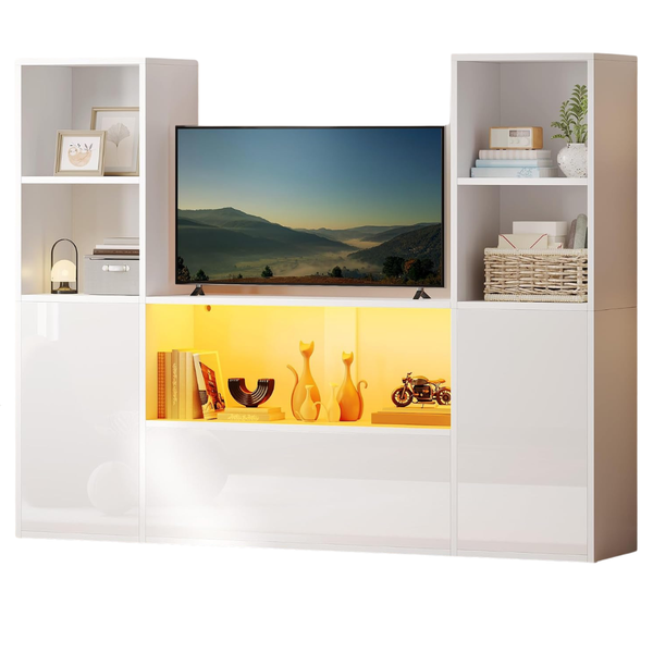 Castle U-Shaped Bookcase With Storage & Adjustable LED Lights