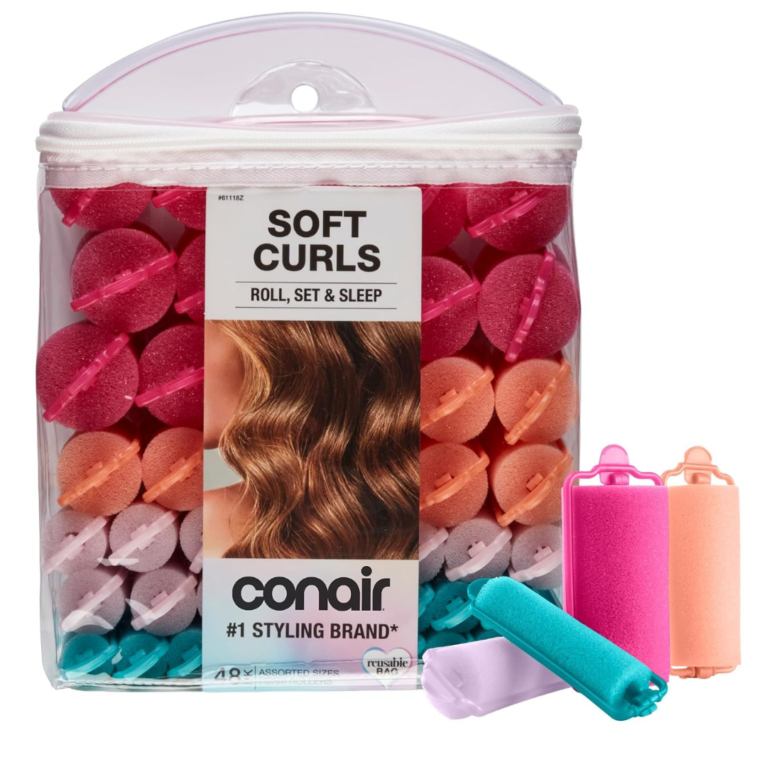 48-Count Conair Foam Overnight Heatless Curls Hair Rollers