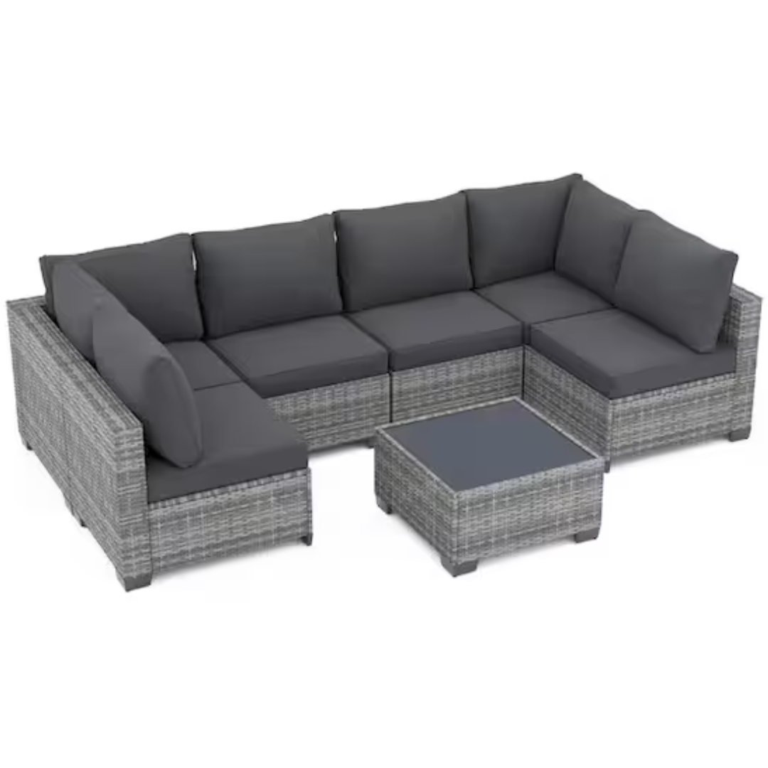 7-Piece Wicker Patio Conversation Set W/Table & Cushions