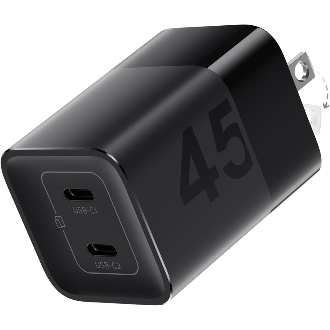 45W Wegear 2-Port USB-C GaN Fast Charging Foldable Wall Charger (2 Colors)