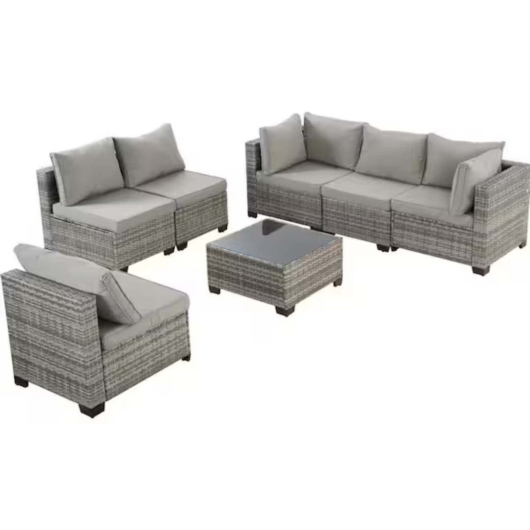 7-Piece MIRAFIT Wicker Patio Sectional Conversation Seating Set