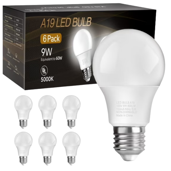 6-Pack 9W (60W Equiv) 800-Lumens A19 LED Light Bulb (5000K Daylight)