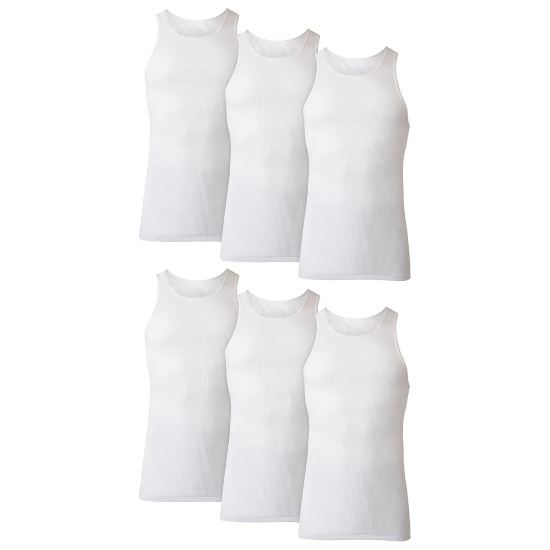 6-Pack Hanes Men's Moisture-Wicking Ribbed Cotton Tank Undershirts