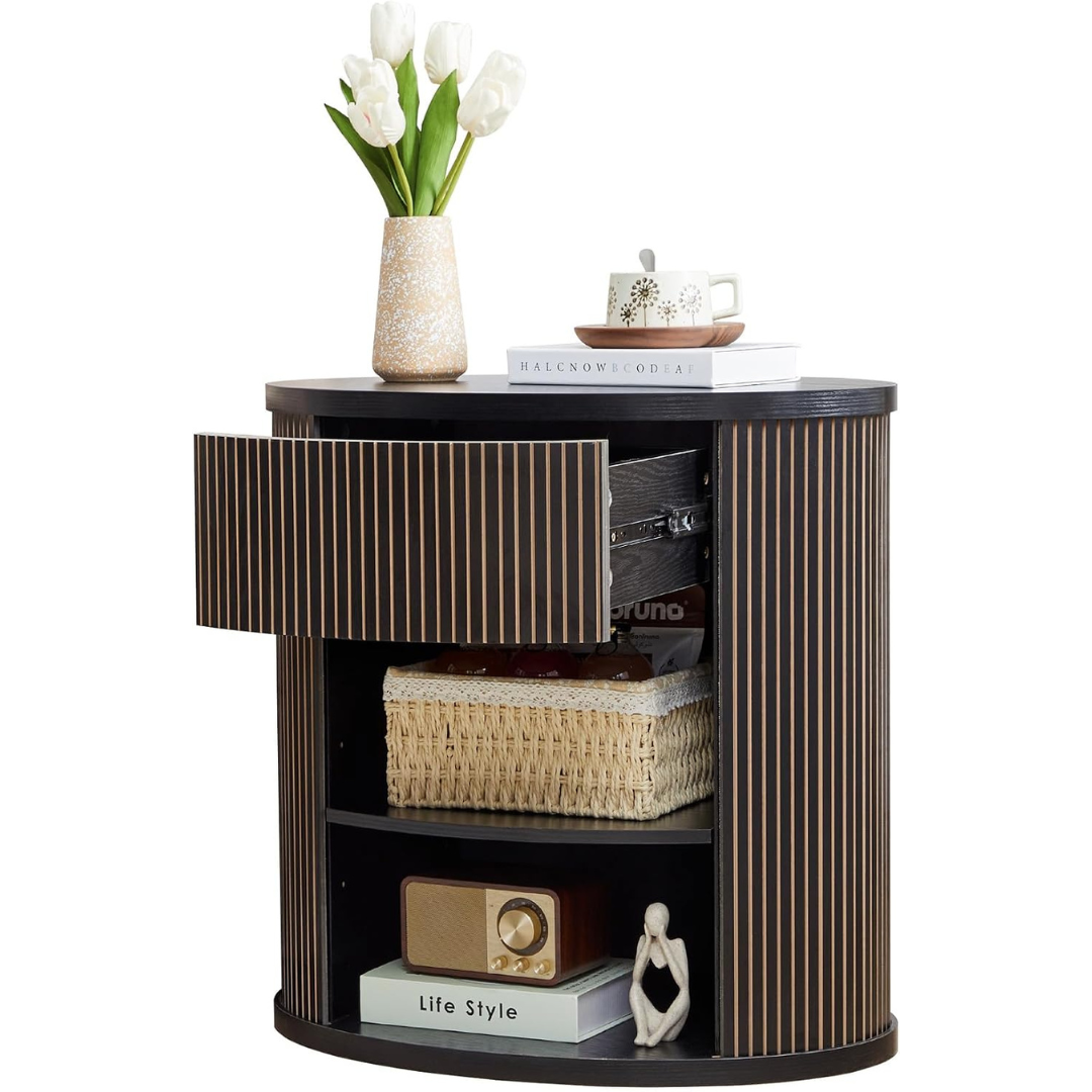 Affeivul Fluted Round End Table with Storage