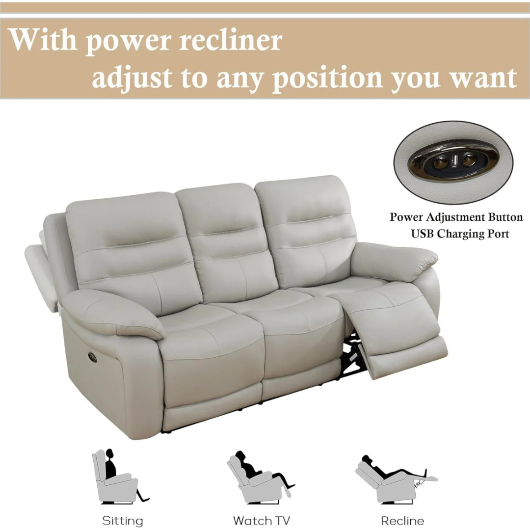 3-Piece Latitude Run Royace Faux Leather Power Reclining Sofa Set (Black)