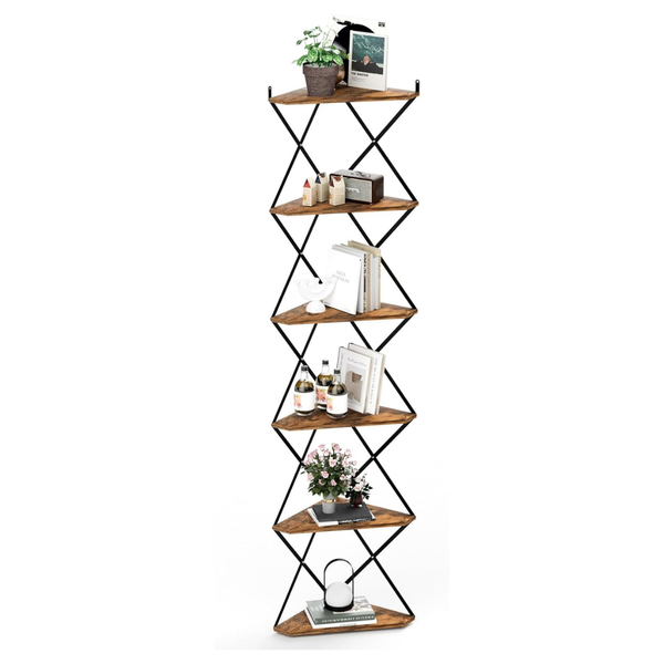 Ircpen 6-Tier Wall Mounted Corner Shelf Stand W/ X Metal Frame