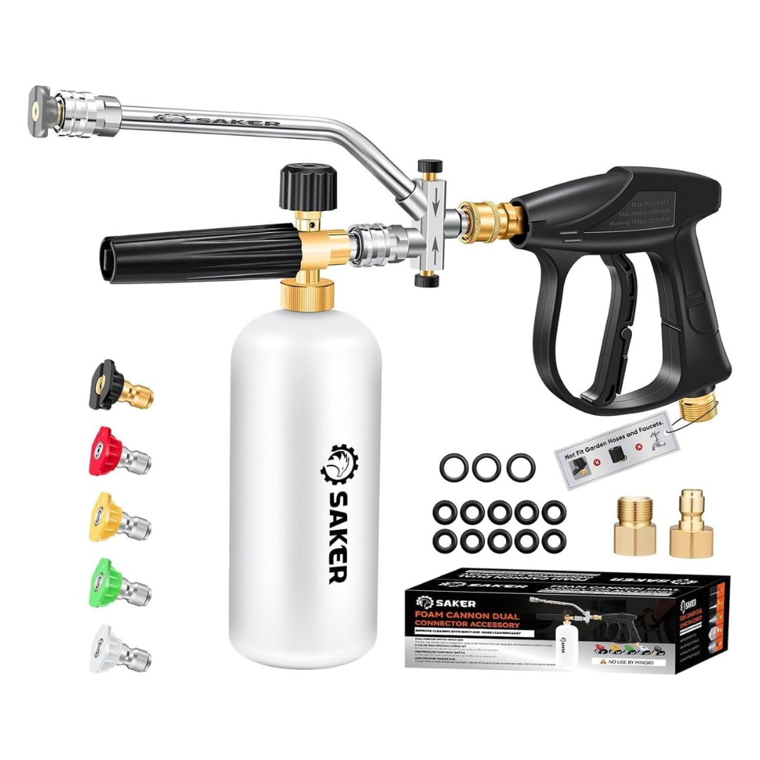 5-Piece Saker Foam Cannon Dual-Function Pressure Washer Kit W/ Spray Gun