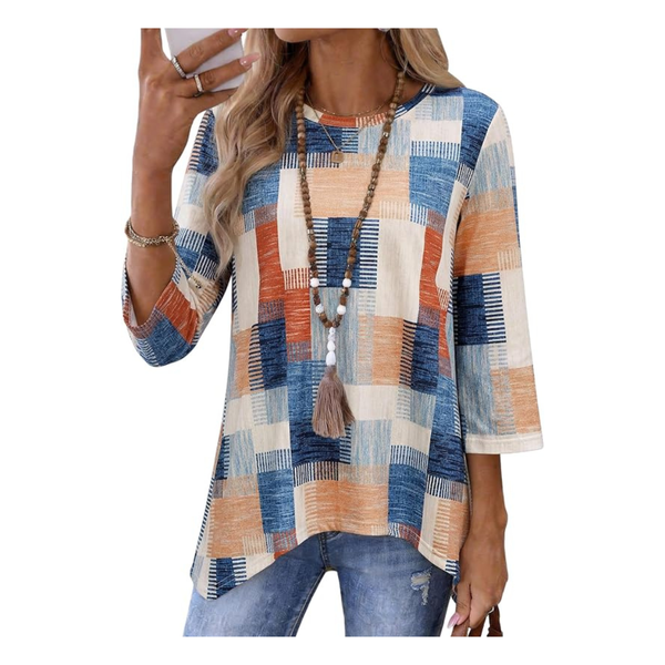 Women's 3/4 Sleeve Crew Neck Floral Tunic Top