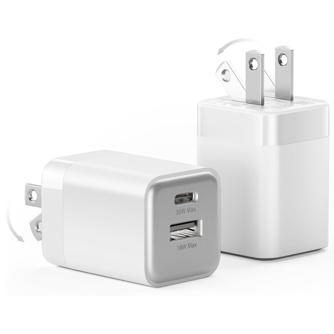 2-Pack Wegear 30W Dual-Port USB-C Fast Wall Charger W/Foldable Plug