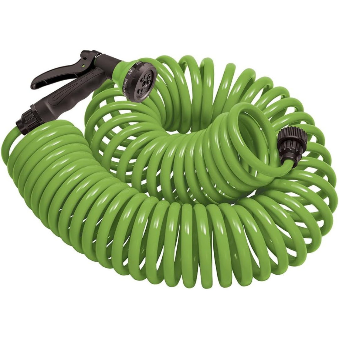 Orbit 50ft Coil Garden Hose With 8-Pattern Hose Nozzle