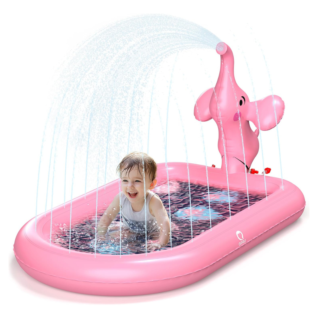 QPAU Pink Elephant Inflatable Sprinkler Splash Pad (Pink Or Blue)
