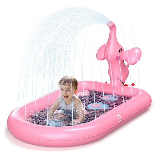 QPAU Pink Elephant Inflatable Sprinkler Splash Pad (Pink Or Blue)