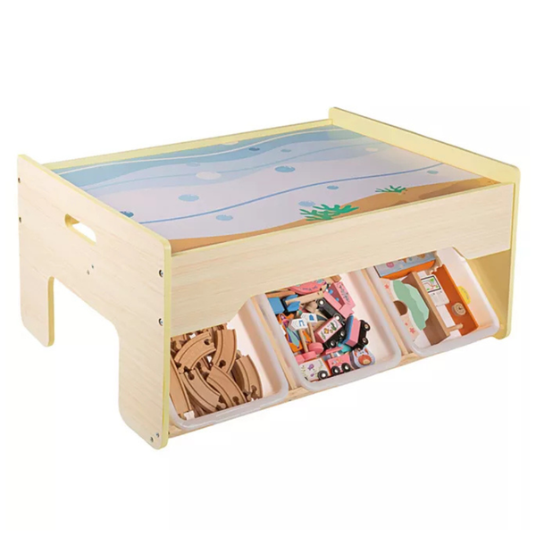 Hey Play Wooden Train Set With Train Table (63-Piece)