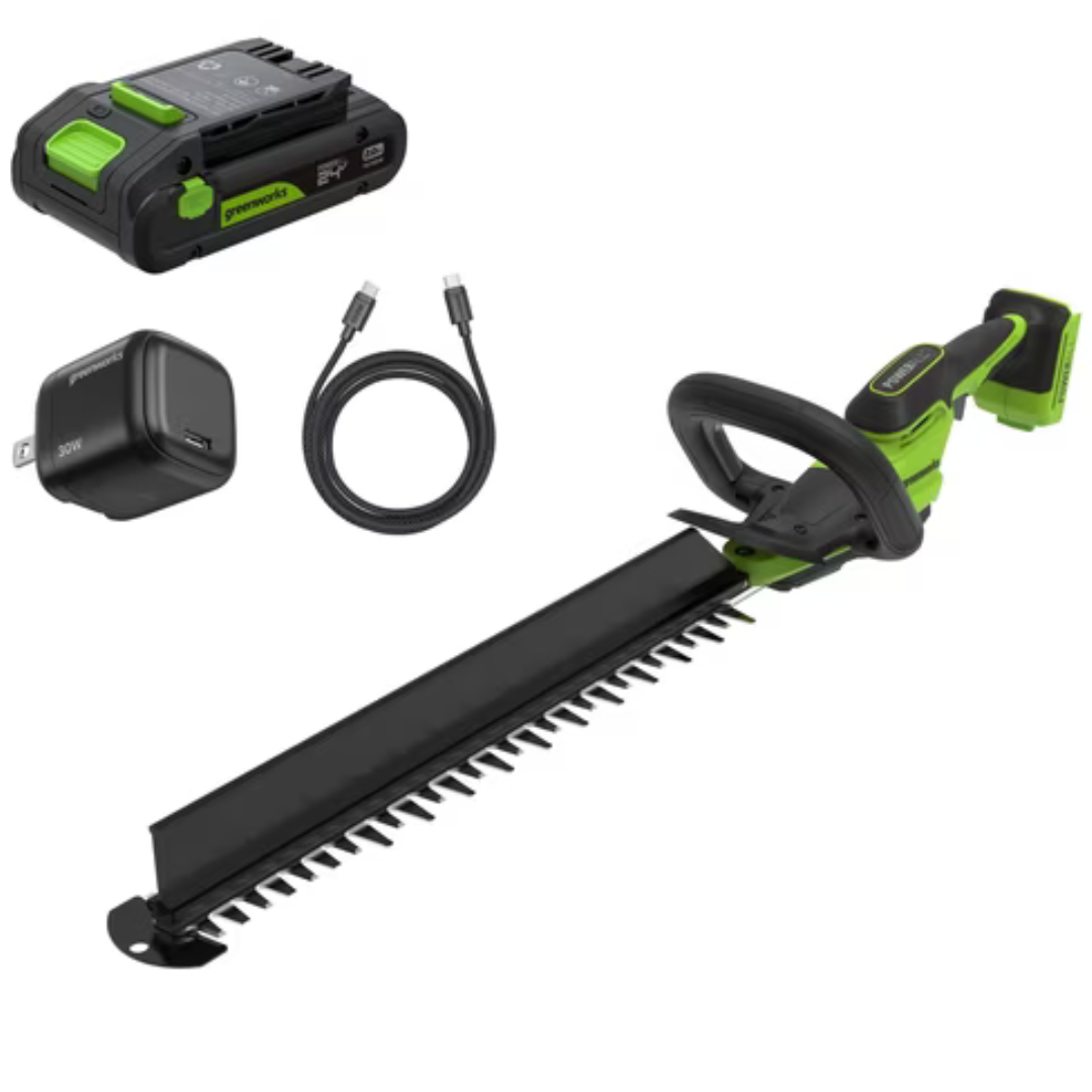 Greenworks 24V 20'' Telescoping Pole Hedge Trimmer W/ 2.0Ah Battery & 30W Charger
