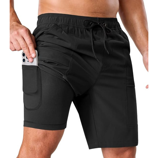 SILKWORLD Men's 9" Swim Trunks W/Compression Liner & Zipper Pockets