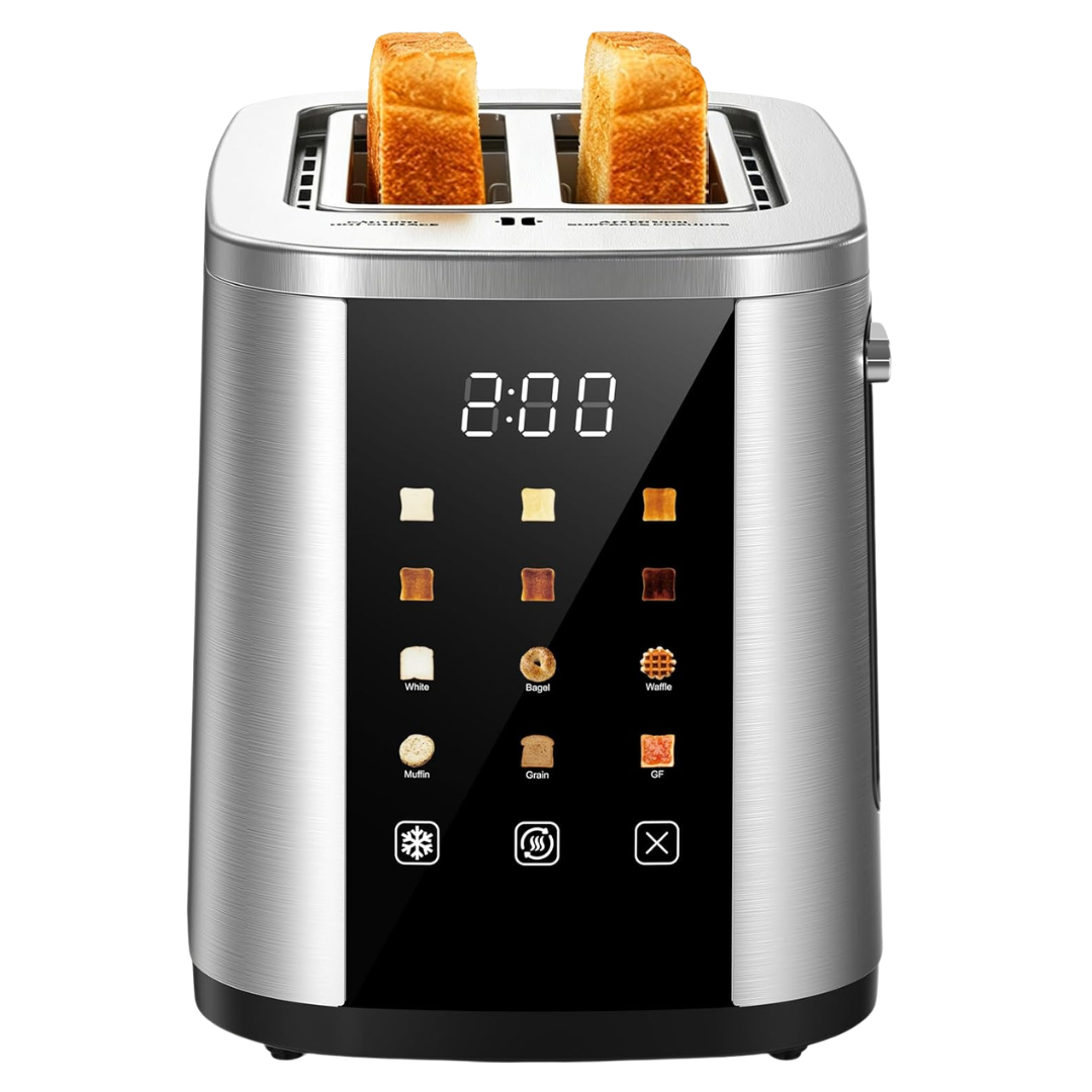 Foyoconven 2-Slice Stainless Steel Toaster W/ Touch Screen & 1.5" Wide Slots