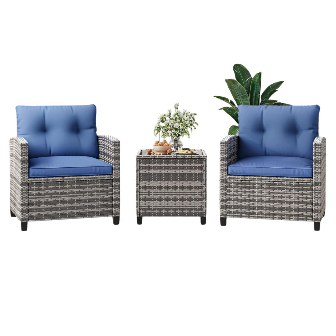 3-Piece Garvee All Weather High Back Rattan Patio Furniture Set W/ Washable Cushion