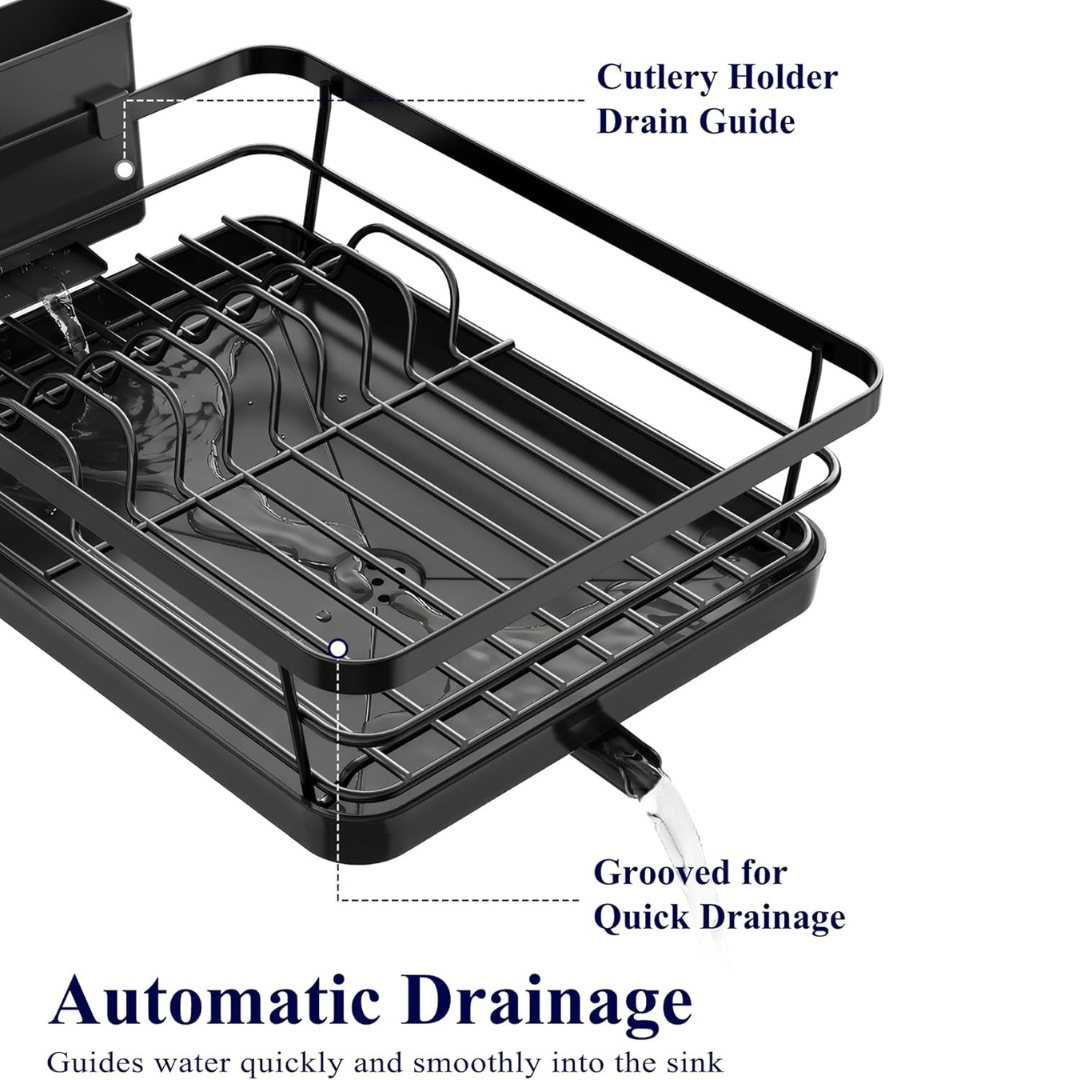 Kitsure Durable Stainless Steel Dish Drying Rack with Cutlery Holder