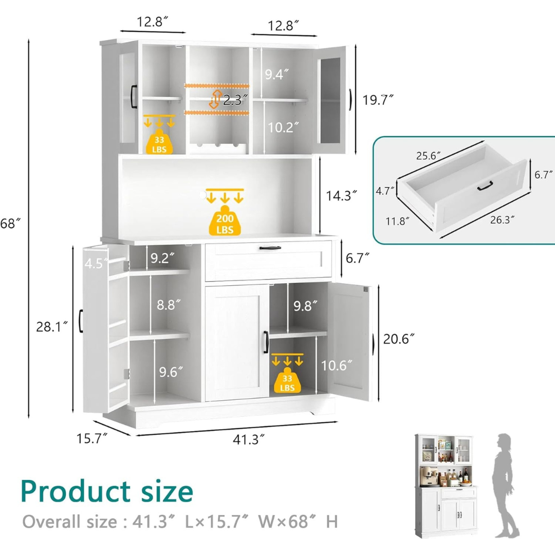 Kitchen Tall Food Pantry Cabinet with Microwave Stand