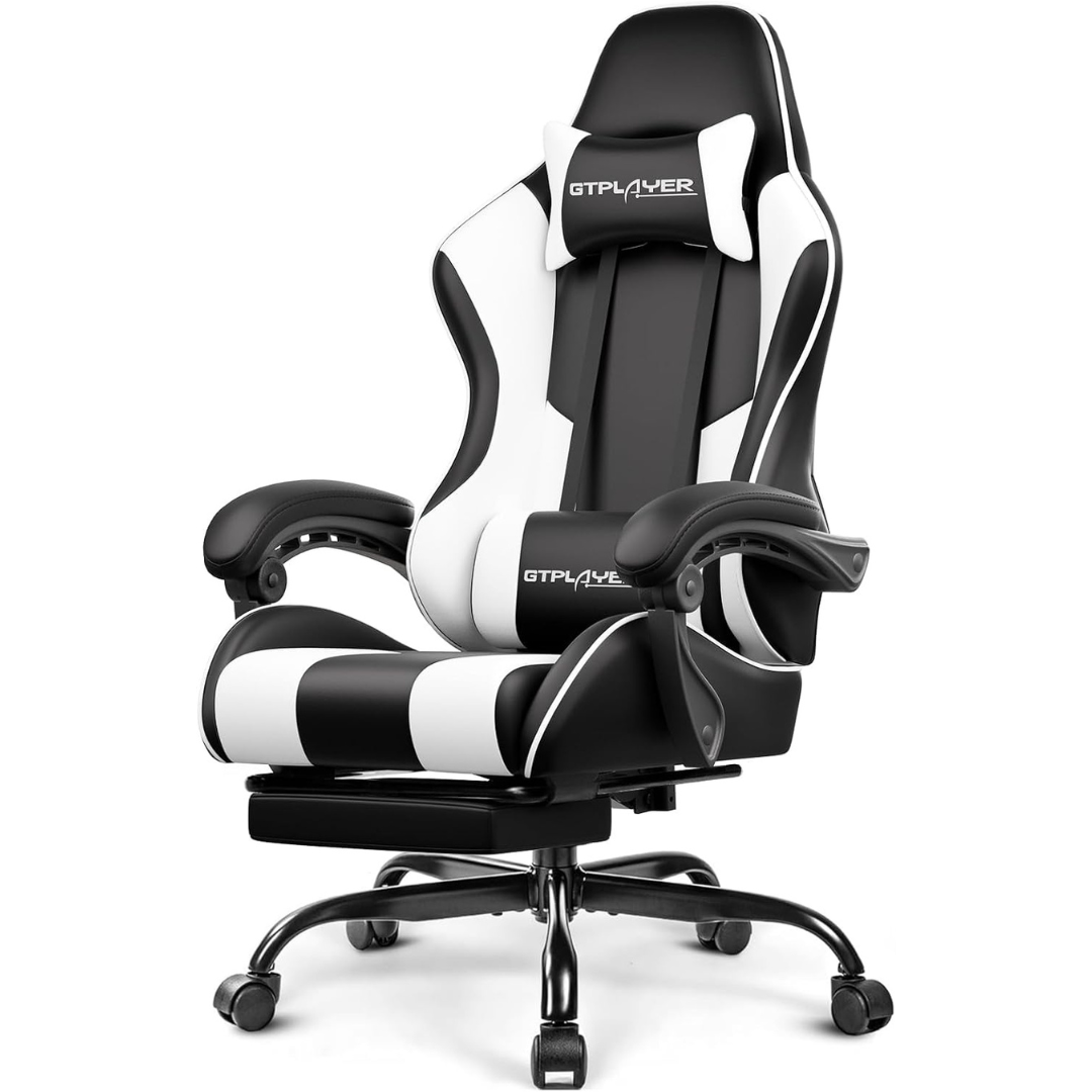 Gtplayer Computer Gaming Chair w/ Footrest & Lumbar Support