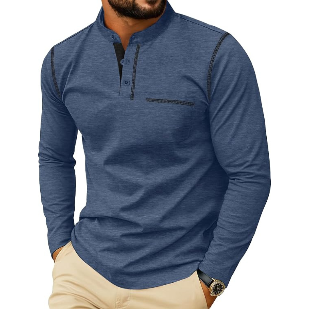 Men's Henley Long Sleeve Button Casual Stylish T-Shirt (Various)