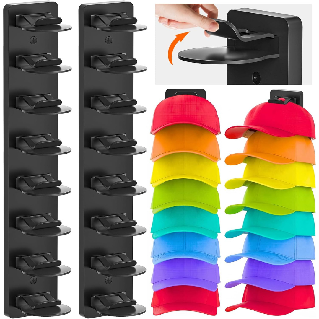 2-Pack Adhesive Hat Organizer Rack for Wall