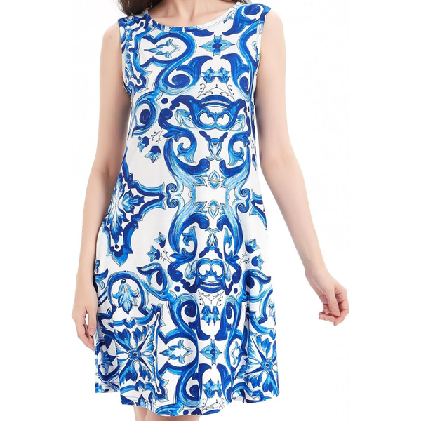 Women's Floral A-line Fitted Tank Dress with Pockets (Various)