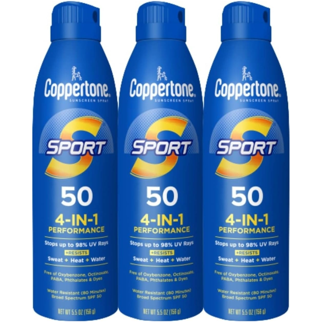 3-Pack 5.5 oz Coppertone SPORT SPF 50 Sunscreen Spray
