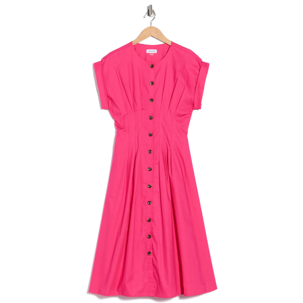 Calvin Klein Women's Pintuck Fit and Flare Shirtdress (Daffodil)