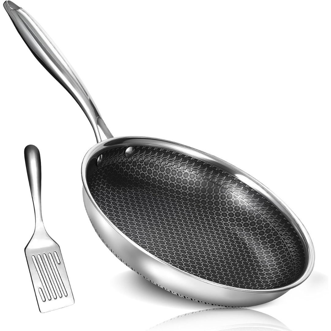10" Nonstick Stainless Steel Frying Pan with Honeycomb Surface