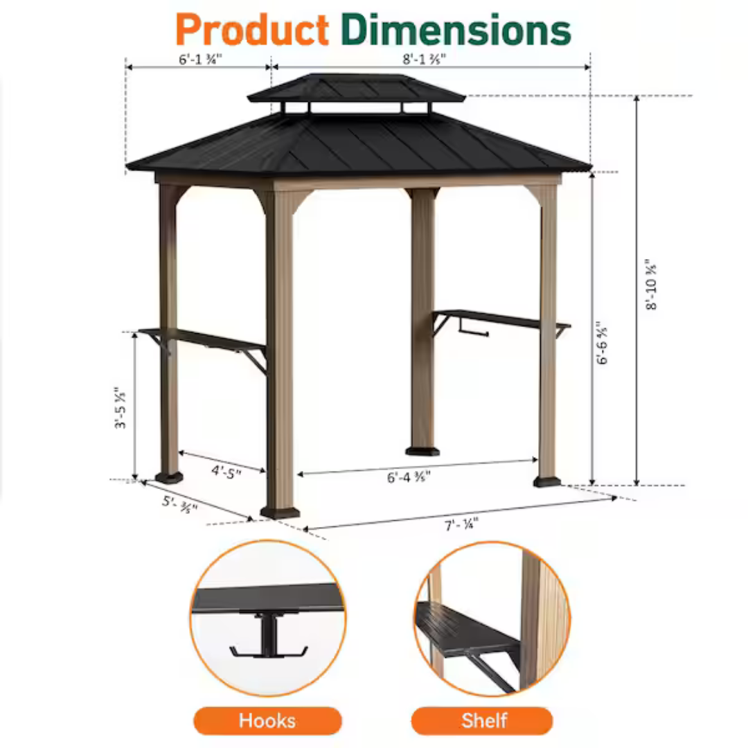 Ultra 6Ft x 8Ft Wood looking & Aluminum Hard Top Grill Gazebo