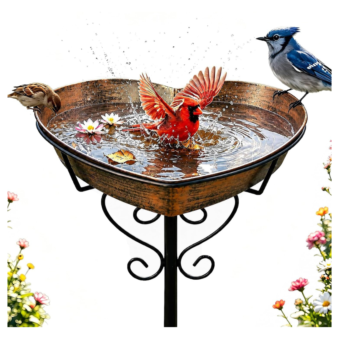 Metal Heart Bird Bath W/ 12.1" Removable Bowl